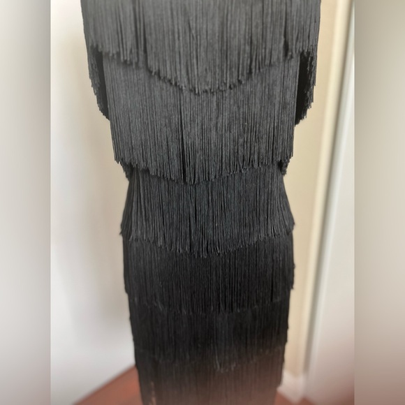 Black Latin Rhythm Practice Dance Dress with fringe. Size XS - Picture 5 of 11